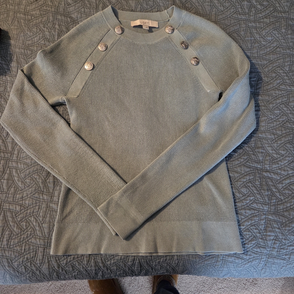 LOFT Sage Button-Accent Sweater